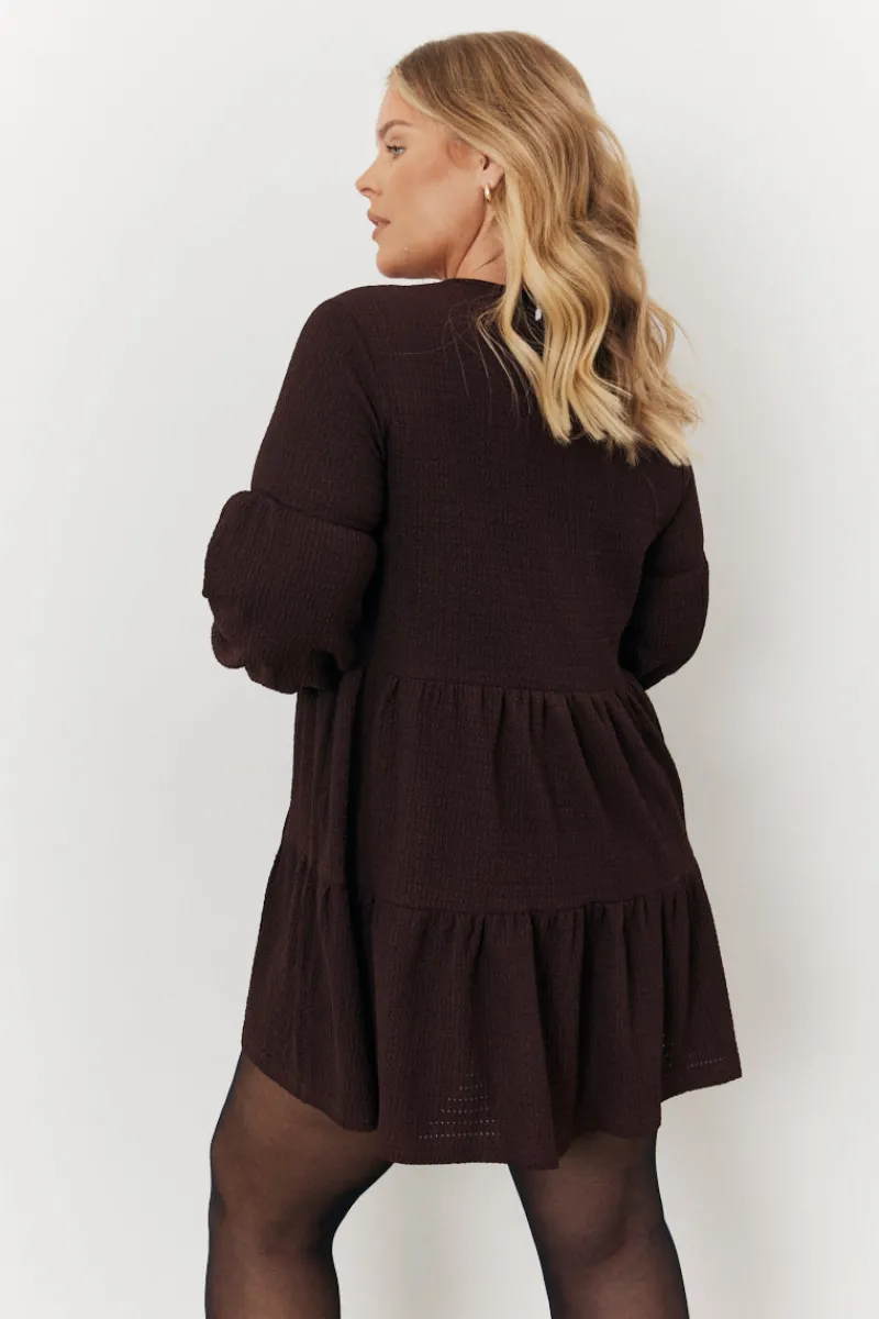 Textured Tie Front Detail Smock Dress|In the Style Sale
