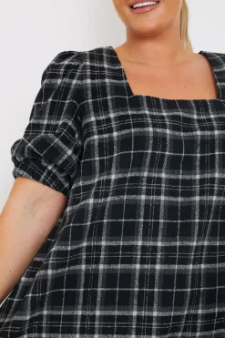 Brushed Check Balloon Sleeve Swing Dress|In the Style Clearance