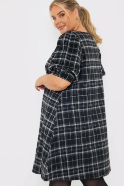 Brushed Check Balloon Sleeve Swing Dress|In the Style Clearance