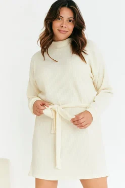 Brushed Rib Loose Belted Dress|In The Style