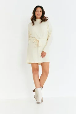 Brushed Rib Loose Belted Dress|In The Style