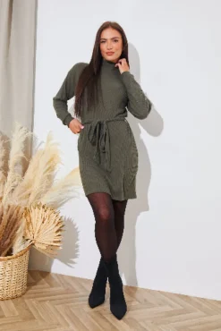 Brushed Rib Loose Belted Dress|In The Style