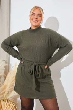 Brushed Rib Loose Belted Dress|In The Style