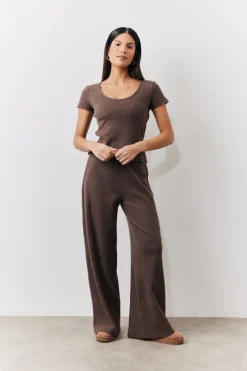 Brushed Rib Wide Leg Co Ord Trousers|In The Style Online
