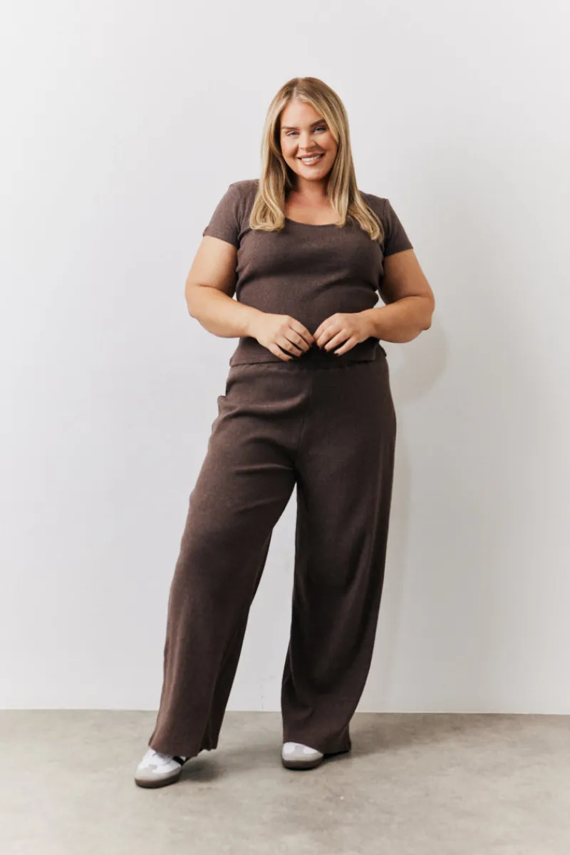 Brushed Rib Wide Leg Co Ord Trousers|In The Style Online