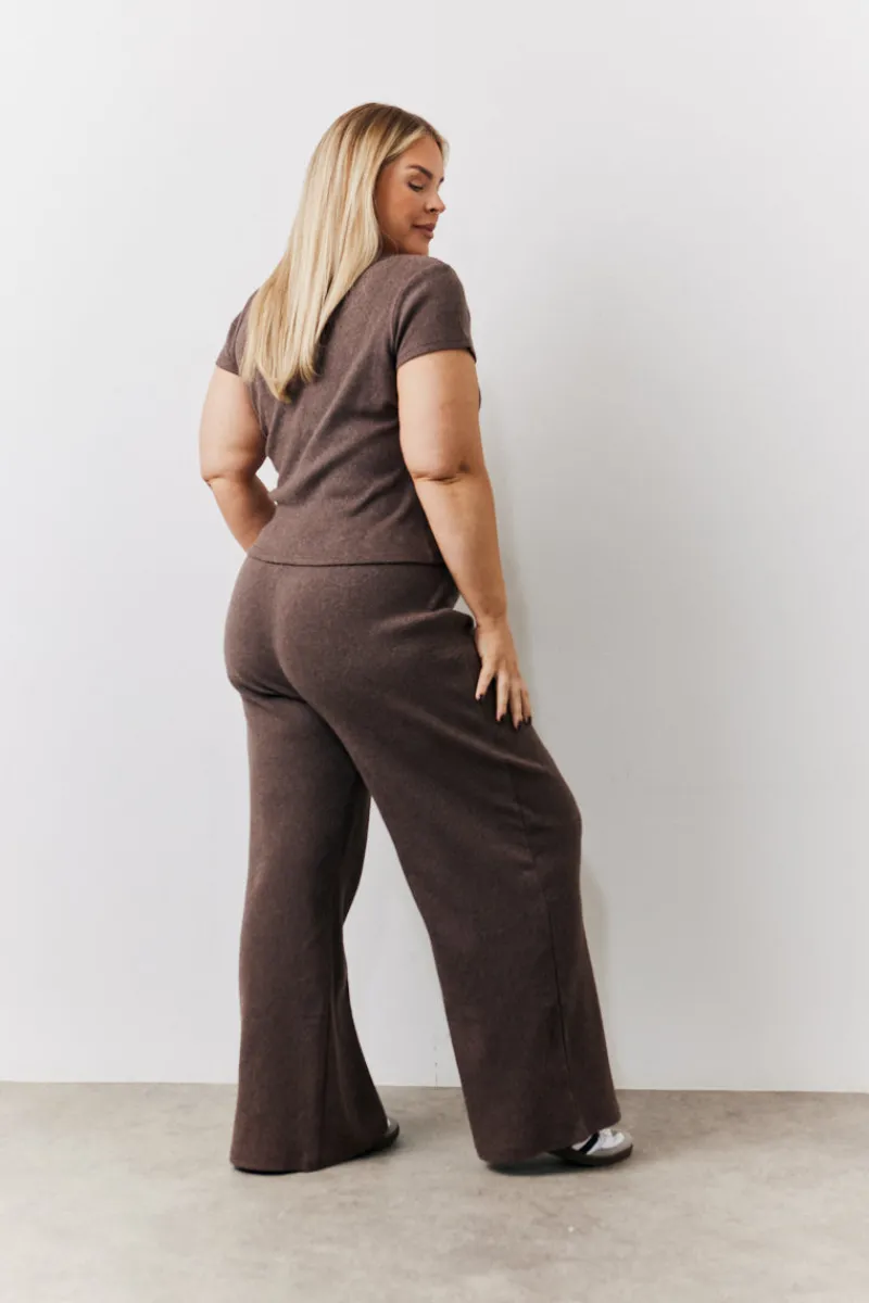 Brushed Rib Wide Leg Co Ord Trousers|In The Style Online