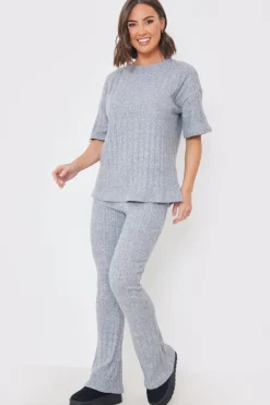 Brushed Rib Wide Leg Trousers|In the Style Online