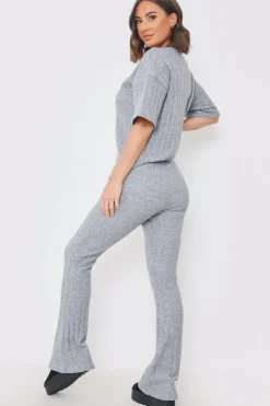 Brushed Rib Wide Leg Trousers|In the Style Online