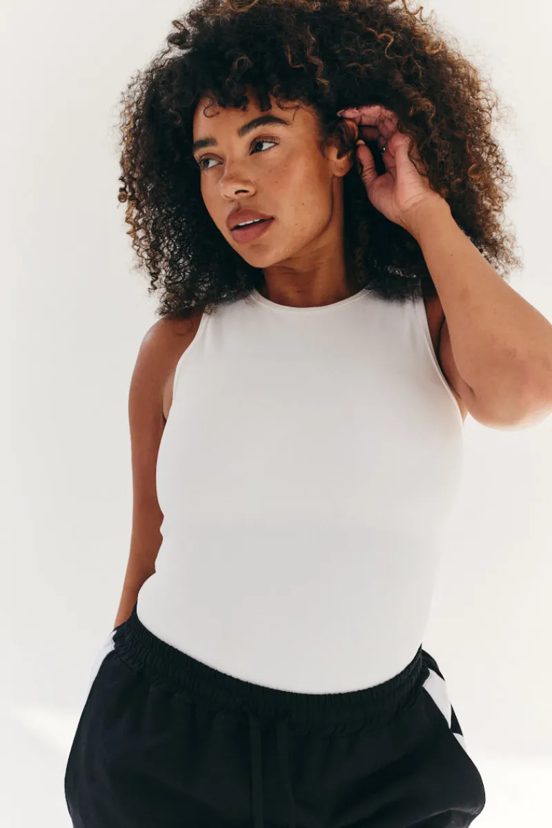 Built In Bra Sculpt & Control Racer Neck Bodysuit|Fits Outlet