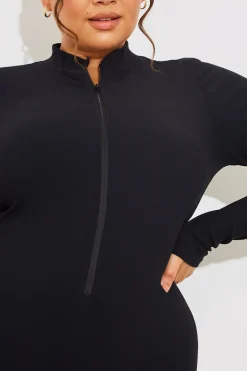 Built-In Bra Half Zip Long Sleeve Sculpt and Control Unitard|Fits