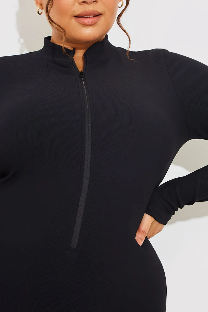 Built-In Bra Half Zip Long Sleeve Sculpt and Control Unitard|Fits