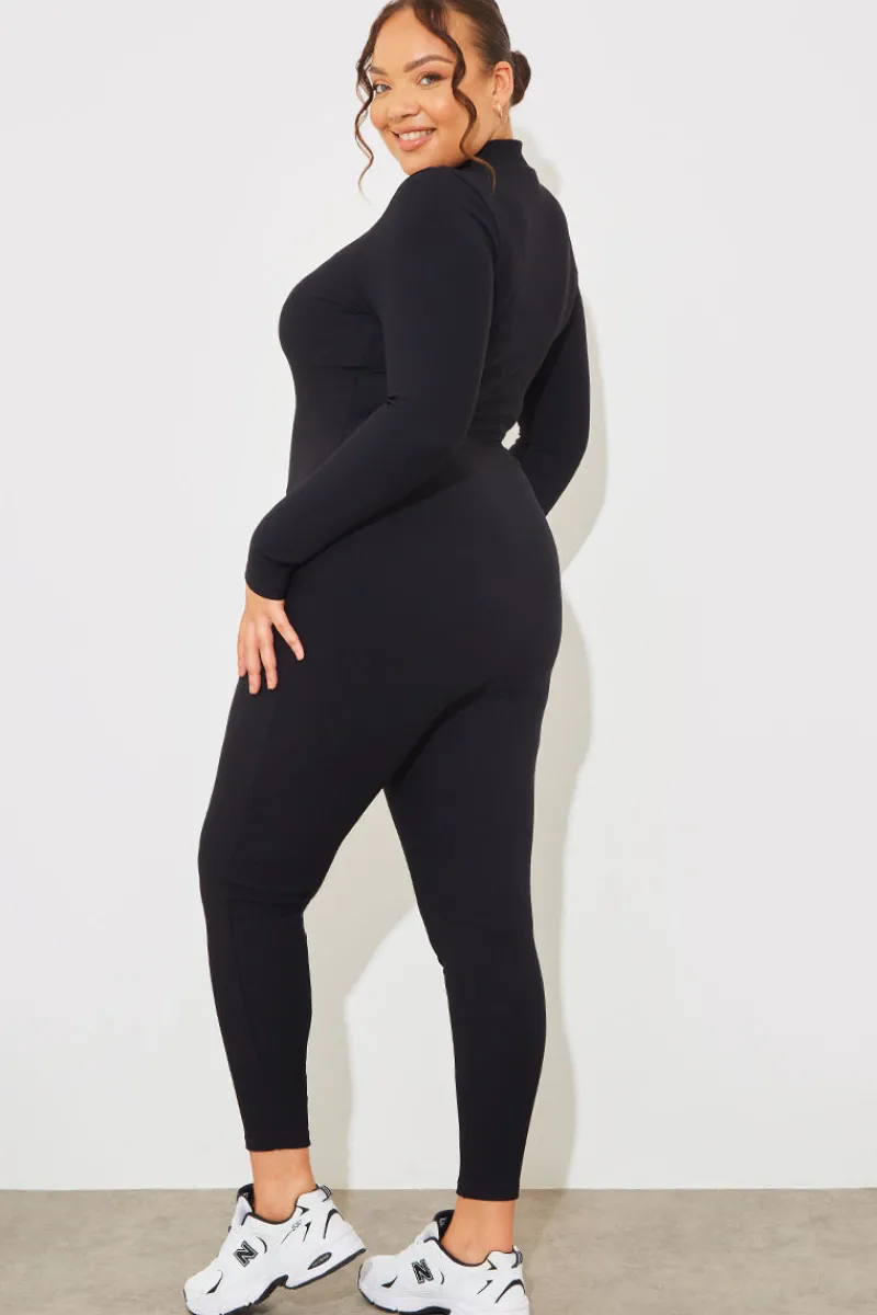 Built-In Bra Half Zip Long Sleeve Sculpt and Control Unitard|Fits