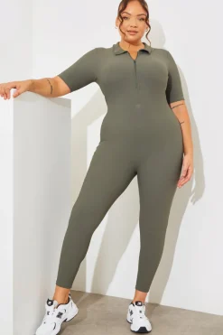 Built-In Bra Half Zip Short Sleeve Sculpt and Control Unitard|Fits Best