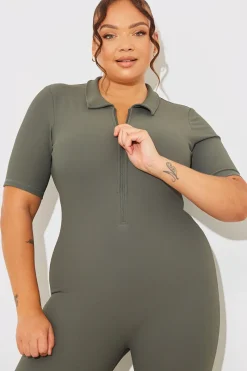 Built-In Bra Half Zip Short Sleeve Sculpt and Control Unitard|Fits Best