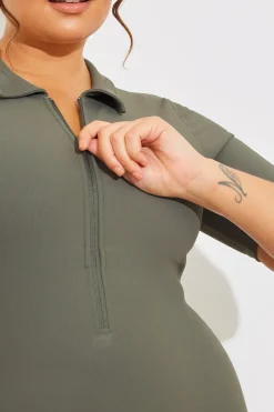 Built-In Bra Half Zip Short Sleeve Sculpt and Control Unitard|Fits Best