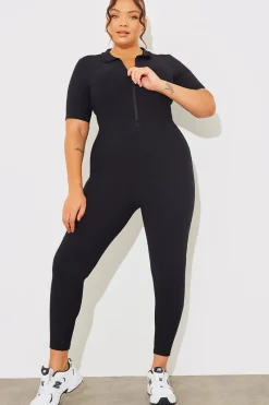 Built-In Bra Half Zip Short Sleeve Sculpt and Control Unitard|Fits Best