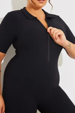 Built-In Bra Half Zip Short Sleeve Sculpt and Control Unitard|Fits Best