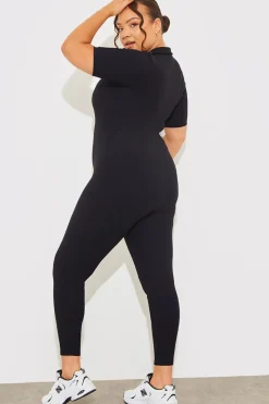 Built-In Bra Half Zip Short Sleeve Sculpt and Control Unitard|Fits Best