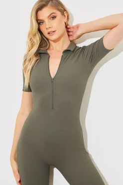 Built-In Bra Half Zip Short Sleeve Sculpt and Control Unitard|Fits Best