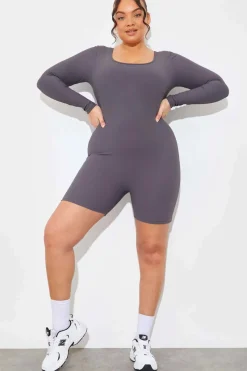 Built-In Bra Long Sleeve Sculpt and Control Short Unitard|Fits New