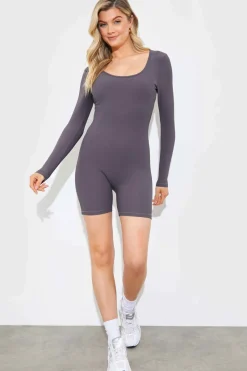 Built-In Bra Long Sleeve Sculpt and Control Short Unitard|Fits New