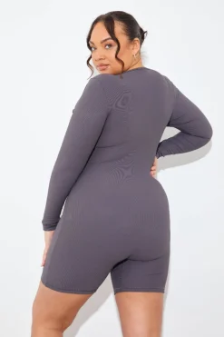 Built-In Bra Long Sleeve Sculpt and Control Short Unitard|Fits New