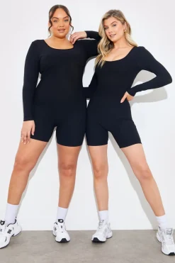 Built-In Bra Long Sleeve Sculpt and Control Short Unitard|Fits New