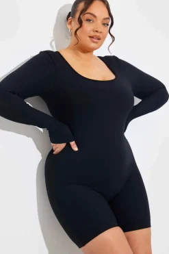 Built-In Bra Long Sleeve Sculpt and Control Short Unitard|Fits New