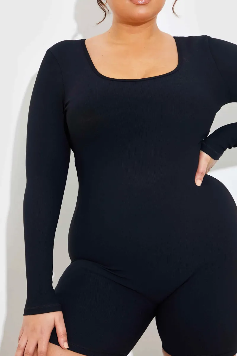 Built-In Bra Long Sleeve Sculpt and Control Short Unitard|Fits New