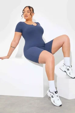 Built-In Bra Notched Neck Short Sleeve Sculpt and Control Short Unitard|In the Style Sale