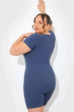 Built-In Bra Notched Neck Short Sleeve Sculpt and Control Short Unitard|In the Style Sale