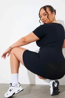 Built-In Bra Notched Neck Short Sleeve Sculpt and Control Short Unitard|In the Style Sale