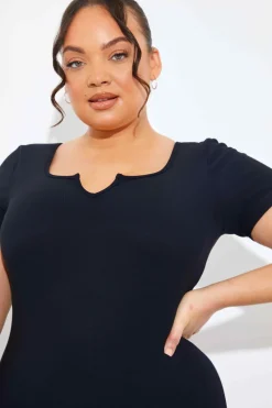 Built-In Bra Notched Neck Short Sleeve Sculpt and Control Short Unitard|In the Style Sale