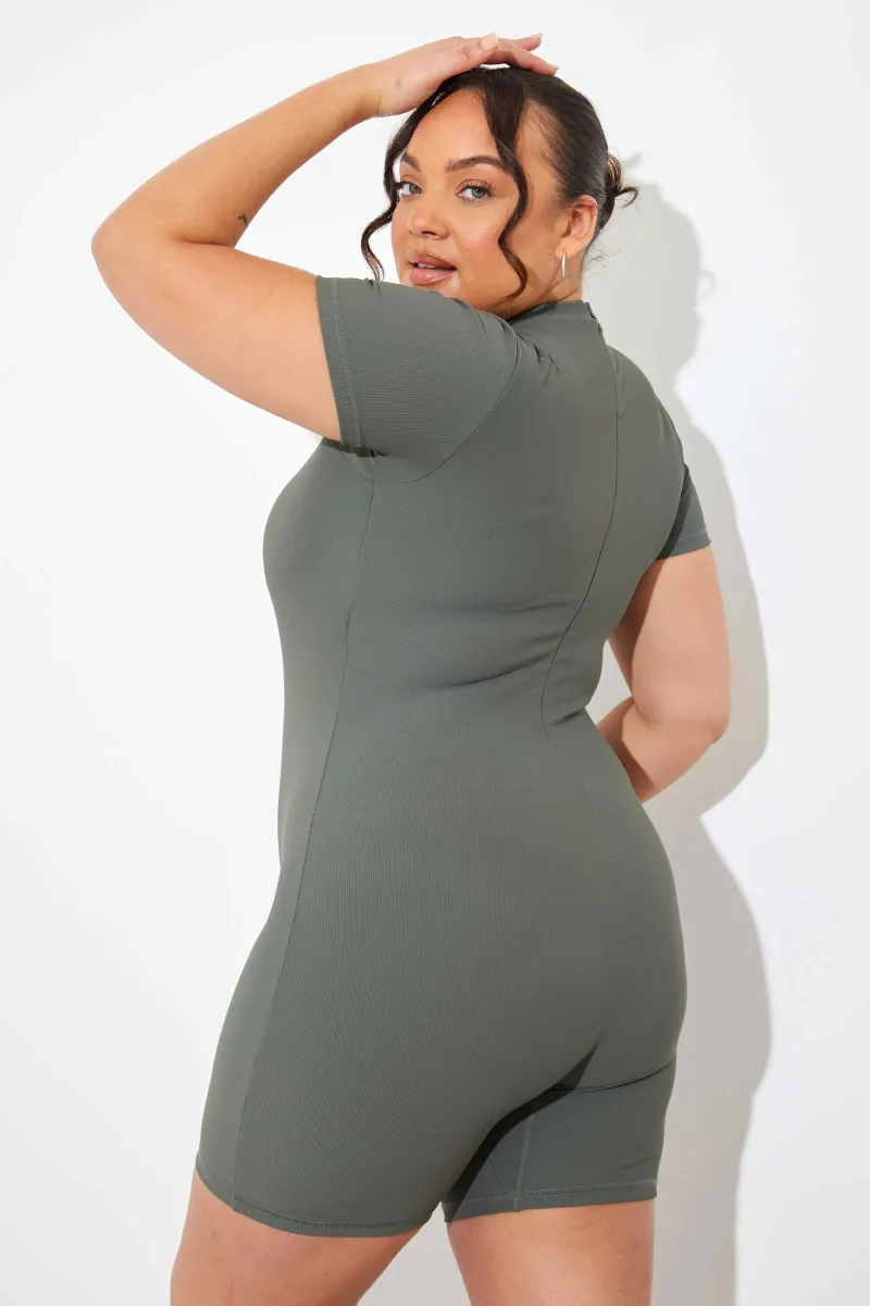 Built-in Bra Short Sleeve Sculpt and Control Short Unitard|In the Style Online
