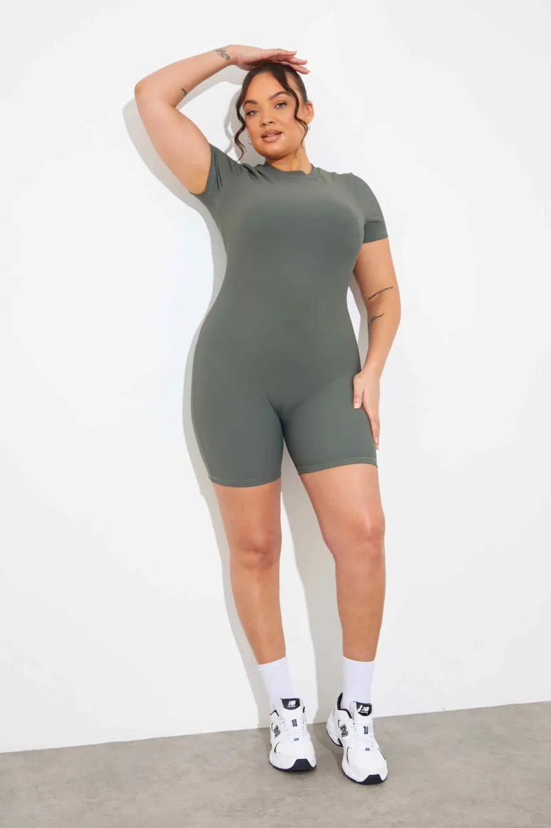 Built-in Bra Short Sleeve Sculpt and Control Short Unitard|In the Style Online