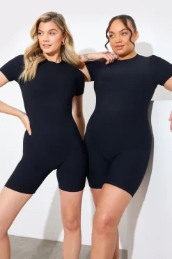Built-in Bra Short Sleeve Sculpt and Control Short Unitard|In the Style Online