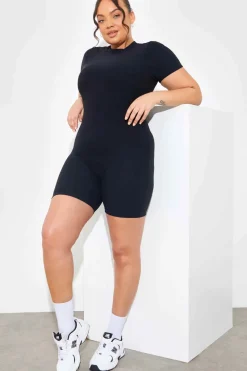 Built-in Bra Short Sleeve Sculpt and Control Short Unitard|In the Style Online