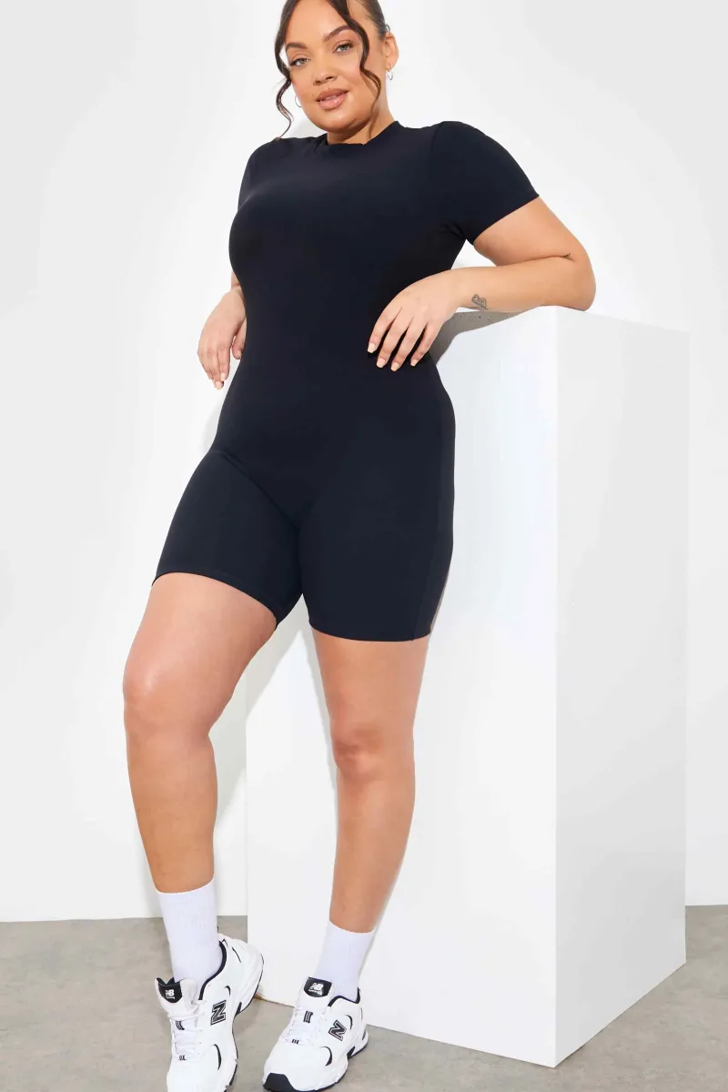 Built-in Bra Short Sleeve Sculpt and Control Short Unitard|In the Style Online