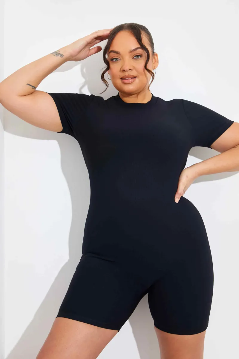 Built-in Bra Short Sleeve Sculpt and Control Short Unitard|In the Style Online