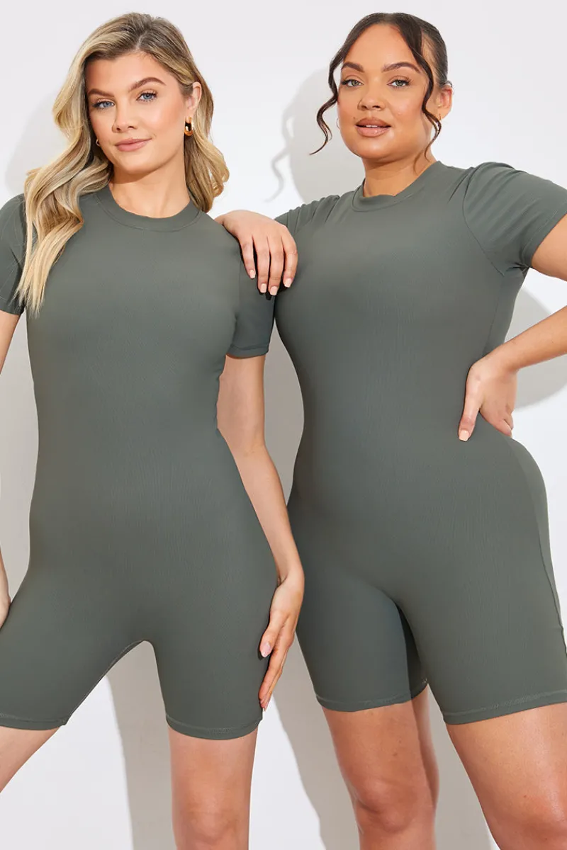 Built-in Bra Short Sleeve Sculpt and Control Short Unitard|In the Style Online