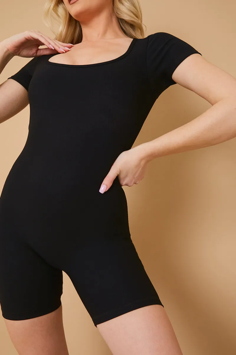 Built-In Bra Short Sleeve Sculpt and Control Short Unitard|Fits Discount