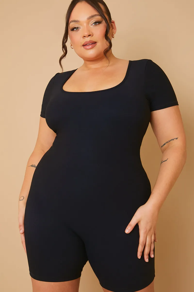 Built-In Bra Short Sleeve Sculpt and Control Short Unitard|Fits Discount