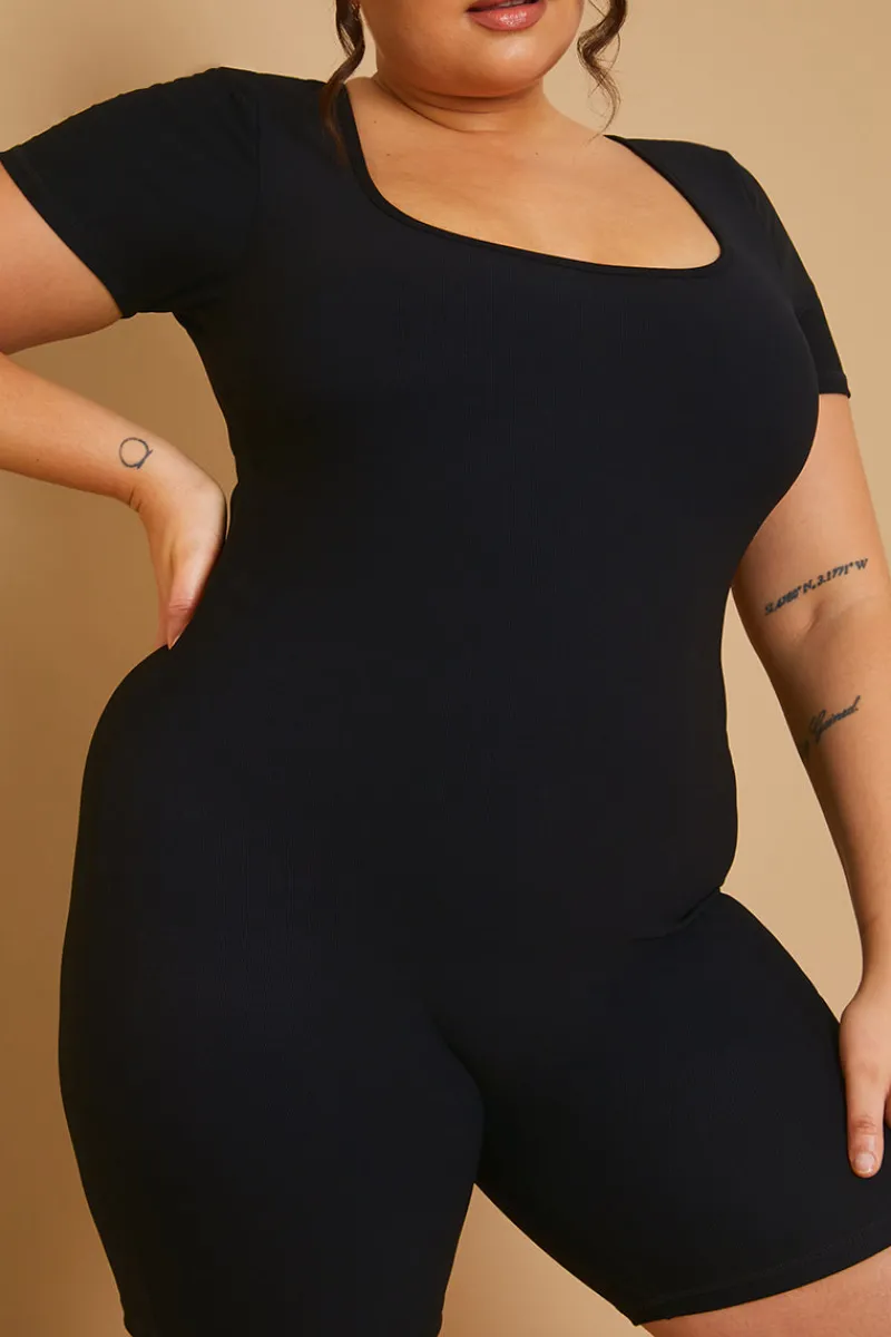 Built-In Bra Short Sleeve Sculpt and Control Short Unitard|Fits Discount