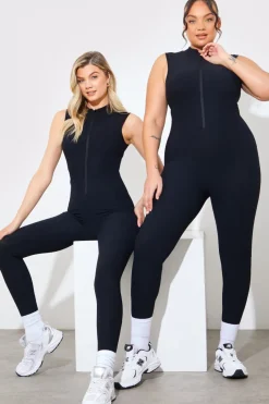 Built-In Bra Zip Front Sculpt and Control Unitard|In the Style Clearance