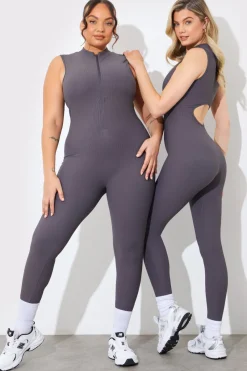 Built-In Bra Zip Front Sculpt and Control Unitard|In the Style Clearance