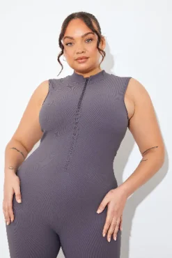 Built-In Bra Zip Front Sculpt and Control Unitard|In the Style Clearance