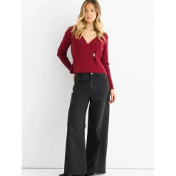 Burgundy Button Wrap Compact Knit Cardigan|Gini London Clearance