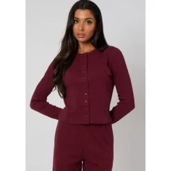 Burgundy Long Sleeved Button Front Top|Urban Bliss Clearance