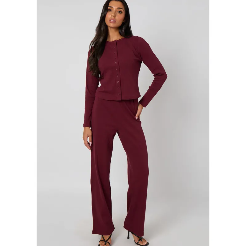 Burgundy Long Sleeved Button Front Top|Urban Bliss Clearance
