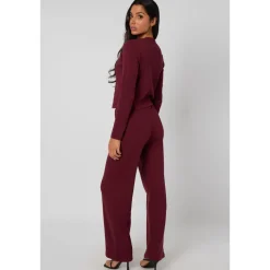 Burgundy Long Sleeved Button Front Top|Urban Bliss Clearance